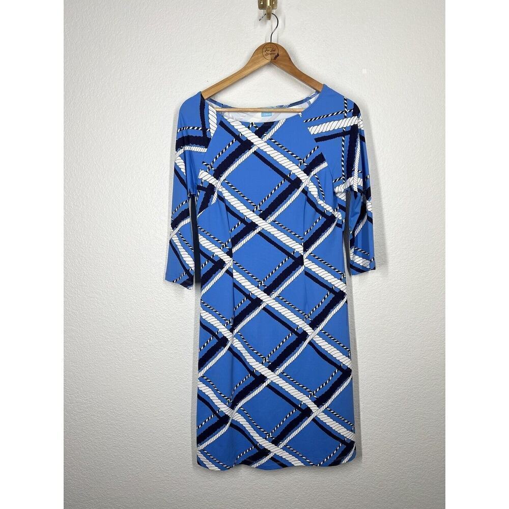 J. McLaughlin Rope Print Catalina Cloth Sheath Dress Size Small Blue White